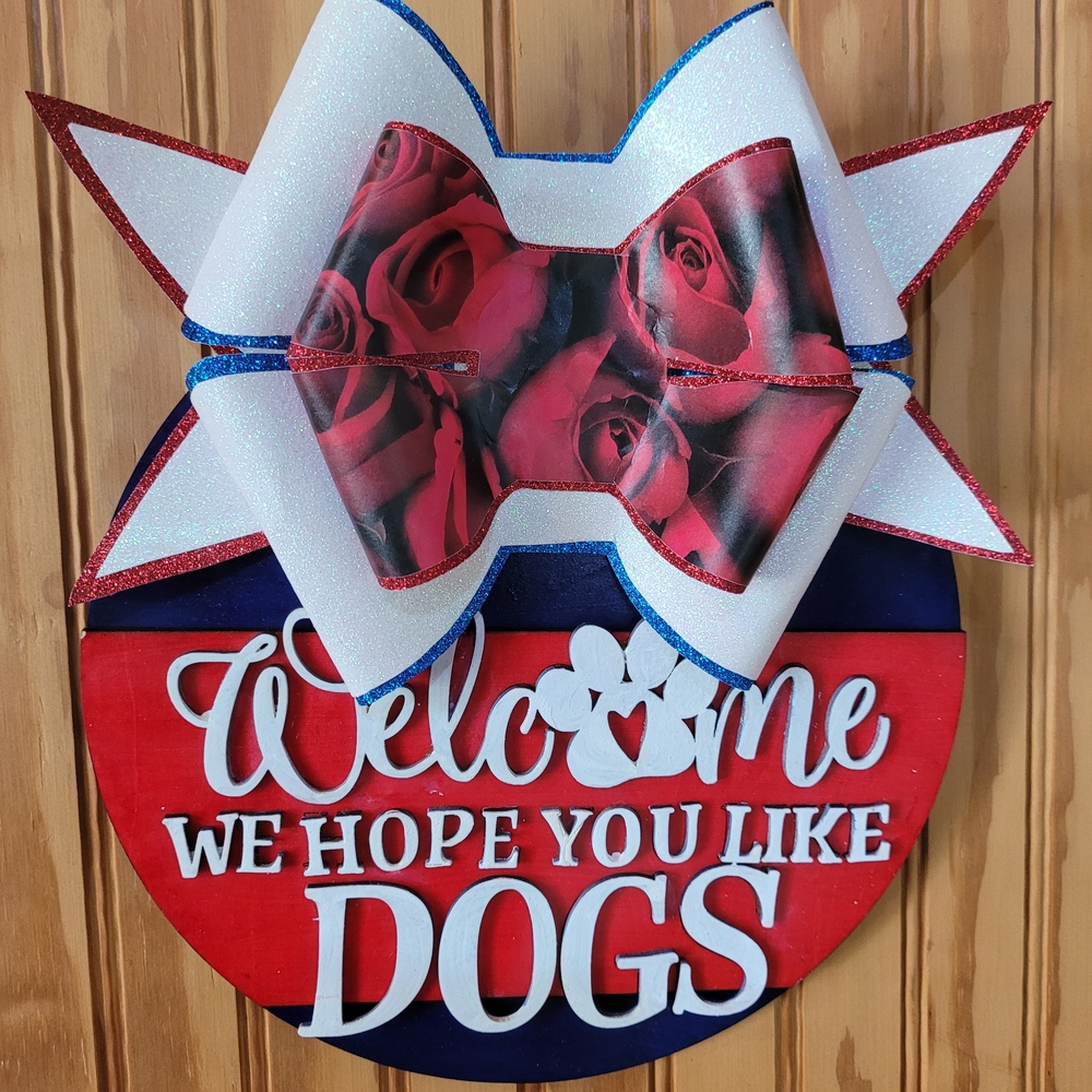 Red and Blue Welcome Sign with Bow